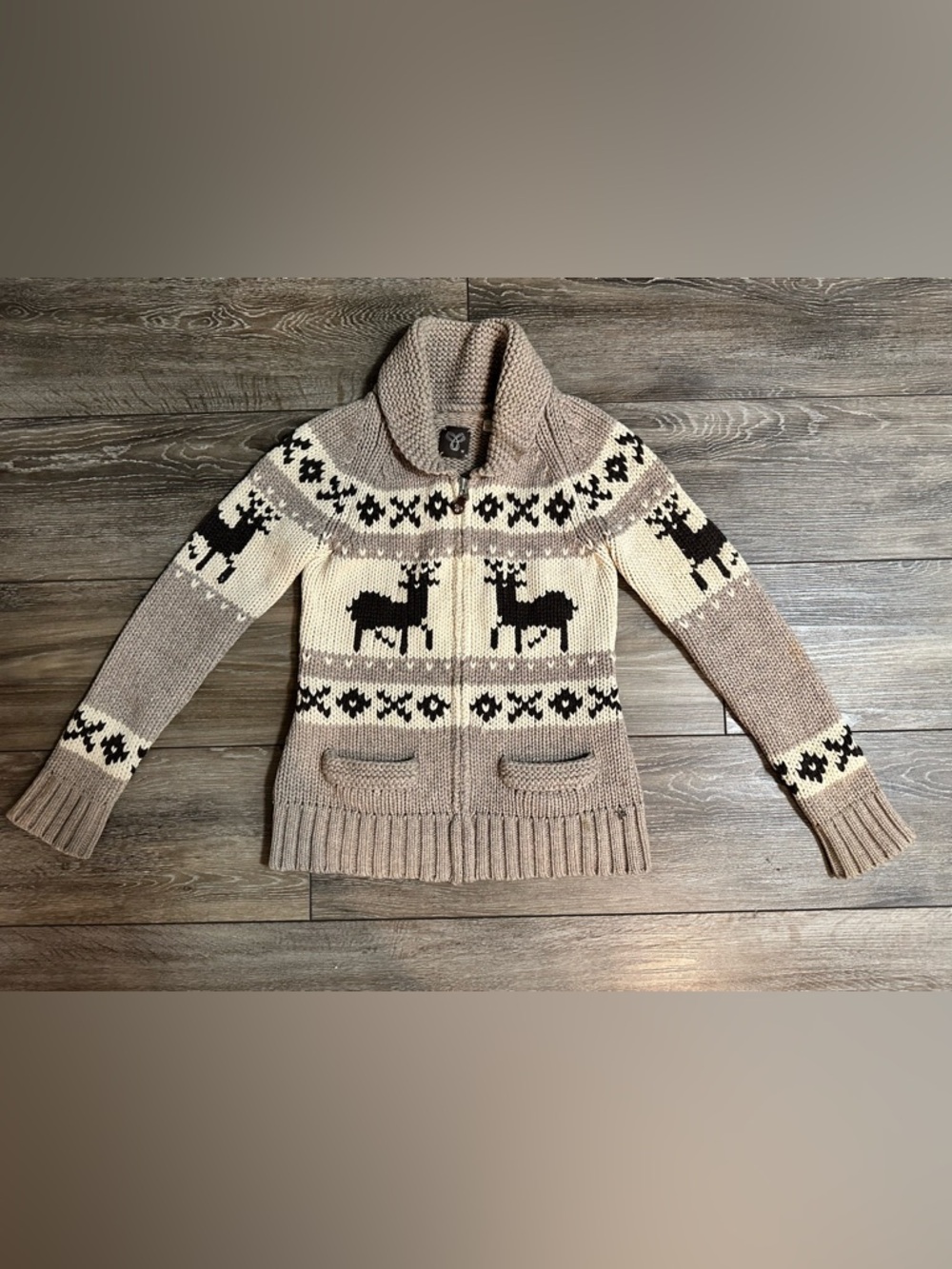TNA Chunky Zip-Up Cardigan Sea to Sky 100% Lambswool woman’s M